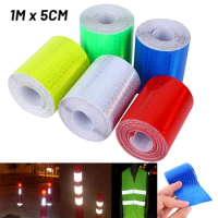 5cm*1m Car Warning Stickers Reflective Strip Tape Back Gum Crystal Color Lattice Bicycle Outline Sticker