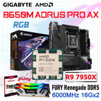 Gigabyte B650M AORUS PRO AX AMD B650 Mainboard Combo R9 7950X AM5 Processor Kit Kingston DDR5 6000MHz 32GB Memory Ryzen 9 7950X