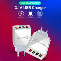 4IN1 3.1A USB Quick Charger 4 Ports QC 3.0 Mobile Phone Power Charger US EU FAST Travel Adapter For iPhone Samsung Xiaomi Huawei