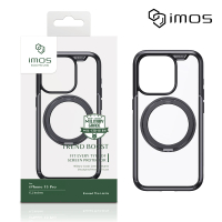 【iMos】iPhone 15 Pro 6.1吋 磁吸支架軍規防震保護殼(潮流黑)