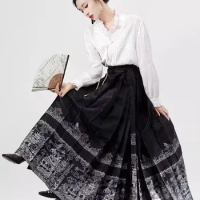 Ming Dynasty Mamian Skirt Women Chinese Style Horse Face Skirt + White Top Elegant Retro Hanfu Modern Style Clothes Ma Mian Qun