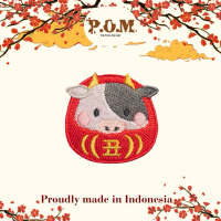 IRON PATCH BORDIR - Ox / Shio Sapi / Cow / Moo - Emblem Badge - 4.5 x 4.3 cm - Chinese New Year Edit