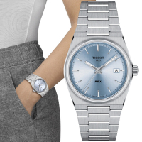 TISSOT天梭 官方授權 PRX系列 復古簡約石英腕錶-水藍 母親節 禮物 35mm/T1372101135100