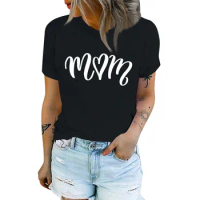 Women's Fashionable Casual Mother's Day Graphic Text Print T-Shirt Round Neck Pullover Short Sleeve Top tops de talla grande
