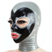 Latex Hood Women Gummi Rubber Full Cover Mask Big Eyes Silver Black Dress up Party Latex Mask