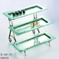 三層組合長方形蛋糕盤玻璃透明壽司盤自助餐具點心展示架餐廳酒店