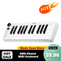 M-VAVE SMK-25mini MIDI Keyboard Rechargeable 25-Key MIDI Control Keyboard Mini Portable USB Keyboard