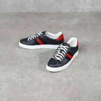 Sepatu GUCCI ACE GG MONOGRAM BLACK SNEAKER 100% ORIGINAL 42
