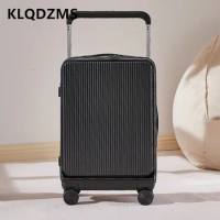 KLQDZMS Multifunctional Luggage Front Opening Laptop Boarding Case 20“22”24"26 Inch USB Charging Trolley Case Rolling Suitcase