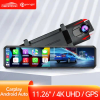 11.26 Inch 4K Car DVR Wireless CarPlay Android Auto WiFi Dash Cam GPS FM Rearview Mirror Video Recorder 24h Parking Monitor