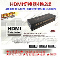 AIS 艾森 HDR HDMI 2.0版 4X1 &amp;音頻分離器 ARC音頻回傳杜比 7.1ch 音頻輸出 4K 4進2出支援4畫面 _GG2