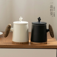 辦公室泡茶杯馬克杯石木柄創意個性陶瓷過濾大容量家用花茶水杯