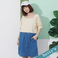 betty’s貝蒂思　撞色拼接澎袖牛仔洋裝(淺藍)