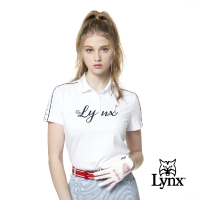 【Lynx Golf】korea 女款兩肩織標設計Lynx字樣印花短袖POLO衫/高爾夫球衫(白色)