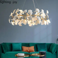 Modern Led Ceramic Chandelier Ginkgo Tree Branch Leaf Hanging Lamps For Ceiling Lustres Copper Bedroom Living Dining Room Lights