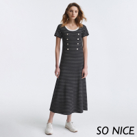 SO NICE  排釦造型針織條紋洋裝