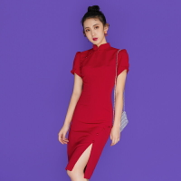 改良旗袍新款夏季紅色日常可穿年輕氣質禮服女裝連衣裙