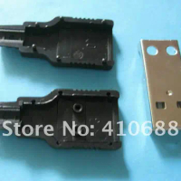 A/M Solder Type 3-Piece USB 4 Pin Plug Male Socket Connector With Black Plastic Cover 400 Pcs per lot