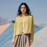 【GAP】女裝 短版翻領長袖襯衫-黃色(740381)