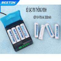 (C9001 + 4 pin AA3000mAh) Combo sạc kèm 4 viên pin AA thông minh tự ngắt chính hãng Beston - Chuyên 