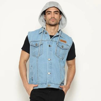 HEMMEH Rompi Denim Hoodie Rompi Jeans Hoodie Vest Denim S