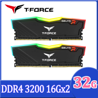 Team 十銓 T-FORCE DELTA RGB 炫光 DDR4 3200 32GB 16Gx2 CL16 黑色 桌上型超頻記憶體