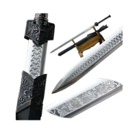 Chinese Real Battle Ready Dragon Jian Han Dynasty Jian Handmade Forging High Manganese Steel Blade Full Tang