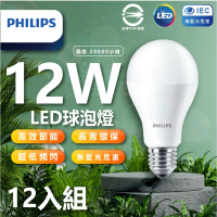 【Philips 飛利浦照明】12入組 LED 易省燈泡 12w 白光/中性光/黃光(無藍光 省電燈泡 護眼)