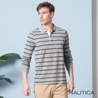 【NAUTICA】撞色雙條紋長袖POLO衫(灰色)