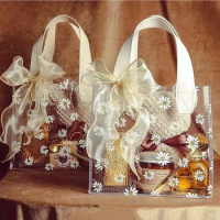 1pcs Thickened Daisy Transparent PVC Bag With Handle Wedding Birthday Party Gift Bags Shoping Bag