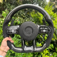 For Mercedes AMG carbon fiber a180w246/204/212/213w222 a200b220c200 c260e300 e200gla glb glc gle glk300 leather steering wheel