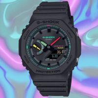 【CASIO 卡西歐】G-SHOCK 藍牙連線 螢光色彩 八角雙顯腕錶 618 年中慶 禮物(GA-B2100MF-1A)