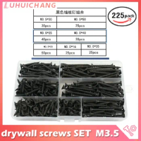 225pcs/set Drywall Screw M3.5 Wood Screws Counter Sunk Flat Head Tapping Screws with Cross Recessed Carbon Steel Philips Screws