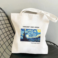 Van Gogh's Starry Moon Night Sunflowers Canvas Tote Bag for Women Aesthetic Shopping Cloth Shoulder Bag Book Handbags Girl Gift