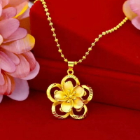 仿金幸運五葉花項鏈鍍金太陽花朵吊墜時尚越南沙金女款鎖骨鏈飾品
