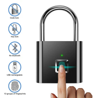 For Smart Home Fingerprint Lock Safe Padlock Door Lock Waterproof Keyless USB Rechargeable Zinc Alloy House Locks