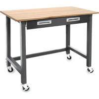 Seville Classics UltraGraphite Wood Top Workbench on Wheels with Sliding Organizer Drawer Table, 48", Satin Graphite
