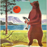 Pacifica Island Art Alaska - Northwest Orient Airlines - Kodiak Alaskan Brown Grizzly Bear - Vintage Airline Travel Poster