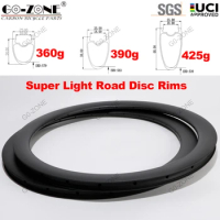 Super Light 360g Only 700c Road Carbon Rims Disc Brake Clincher Tubeless Carbon Road Disc Rims 25mm UD Bike Rims