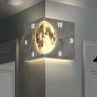 轉角鐘 ins風雙麵掛鐘 客廳創意 簡約現代 兩麵掛鐘 免打孔時尚陽角鐘