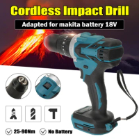18V 13mm Electric Cordless Impact Drill Rechargable Electric Screwdriver Drill 3 in 1 For Makita Battery Power Tool