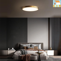 北歐全銅吸頂燈圓形臥室房間燈現代簡約過道走廊餐廳超薄led燈具