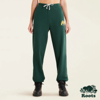 【Roots】Roots女裝-復古翻玩系列 草寫文字縮口棉褲(深綠色)
