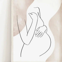 Pregnant Woman Line Art Print, Minimalist Pregnancy Belly Female Figure, Motherhood Boho Nursery Decor, Mother's Day Gift AA76