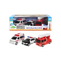 【KIDMATE】台灣好車隊-中英雙語3入救援組(小型警車 救護車 消防車 音樂 磨輪 玩具車 迷你救援組)