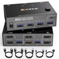 KCEVE KVM Switch for 2 Computers 2 Monitors,USB 3.0 HDMI Dual Monitor KVM Switcher with Simulation EDID Support 4K@60Hz 2K@144Hz