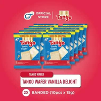 Tango Wafer Rasa Vanilla [2 Renceng x 15 Gram] - Camilan Vanila Viral Renyah & Creamy, Enak Banget, 