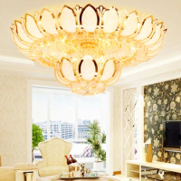 LED Light Modern Gold Crystal Ceiling Lights Golden Crystal Lotus Flower Ceiling Lamps Home Indoor Lighting Fixture Temple Lamp