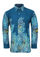 Pacolino Pacolino [Official] - (Regular Cutting ) Long Sleeve Turquoise Color Dobby Silk Printed Malaysia Batik Shirt- 22622-BK0057-D