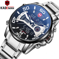 KADEMAN Fashion Sport Watch Men Quartz LCD Digital Mens Watches Top Brand Luxury Waterproof Army Military Full Steel Wristwatch